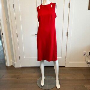 Akris Punto Contemporary Sleeveless Midi Lined Dress w Cut-Outs Deep Red Size 12